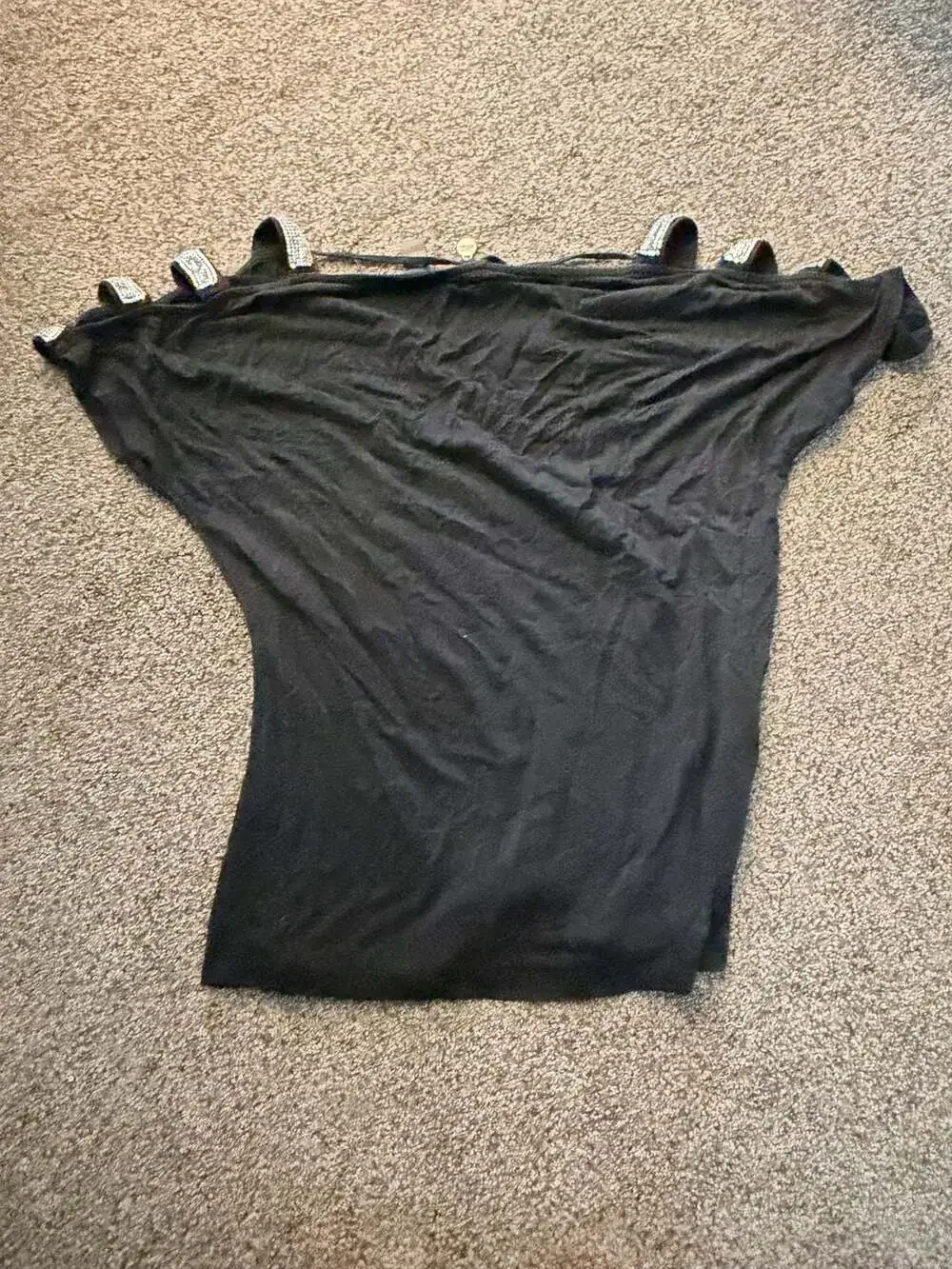 BKE Boutique Black Cold Shoulder Short Sleeve Top with Rhinestone S